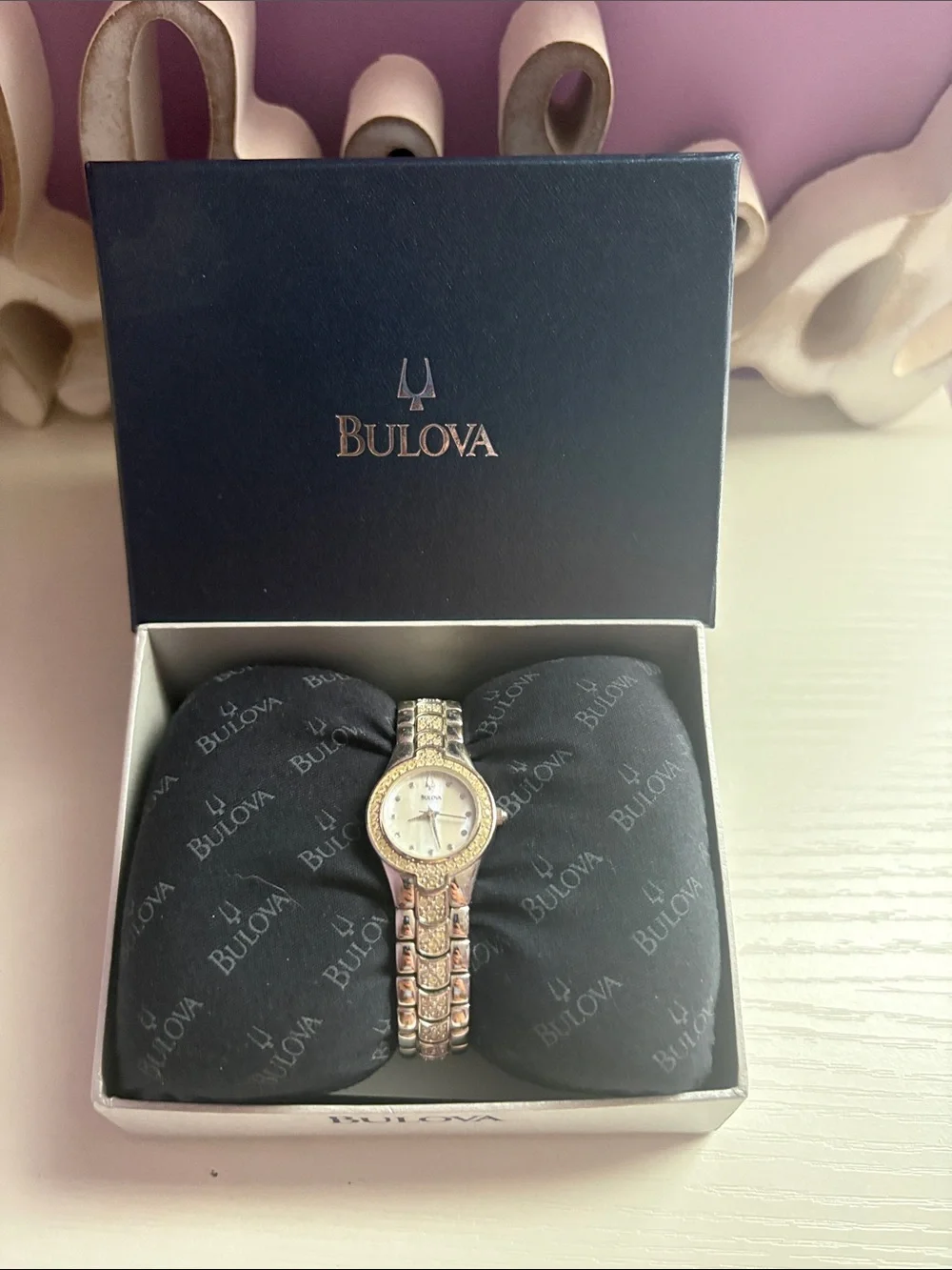 Bulova Two-Tone Ladies Watch with Crystal Accents - Gold & Silver